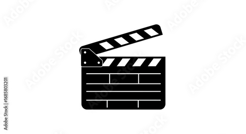 Cinema clapperboard icon in black silhouette style on white background