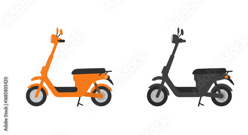 Colorful electric scooters in minimalist style on white background