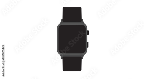 Minimalist smartwatch design with black strap on white background