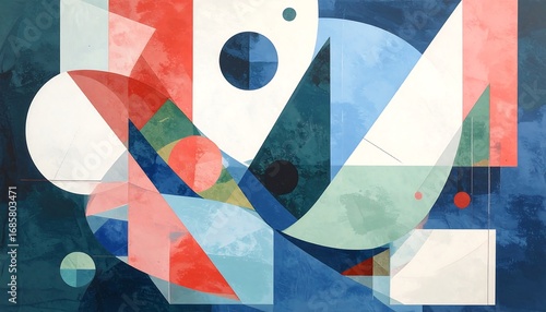 Abstract geometric shapes layered in vibrant colors