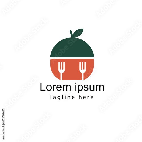 Restaurant Logo Design Food Bowl Forks Leaf green orange vector illustration branding marketing simple modern clean