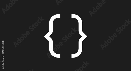 Minimalist code design with curly braces on dark background