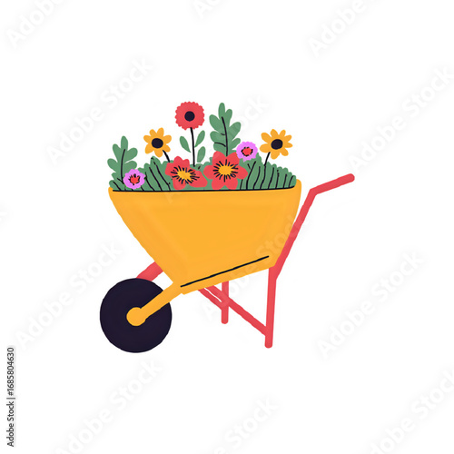Vibrant Wheelbarrow with Flowers: Gardening Illustration