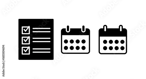 Task checklist and calendar icons in minimalistic silhouette style