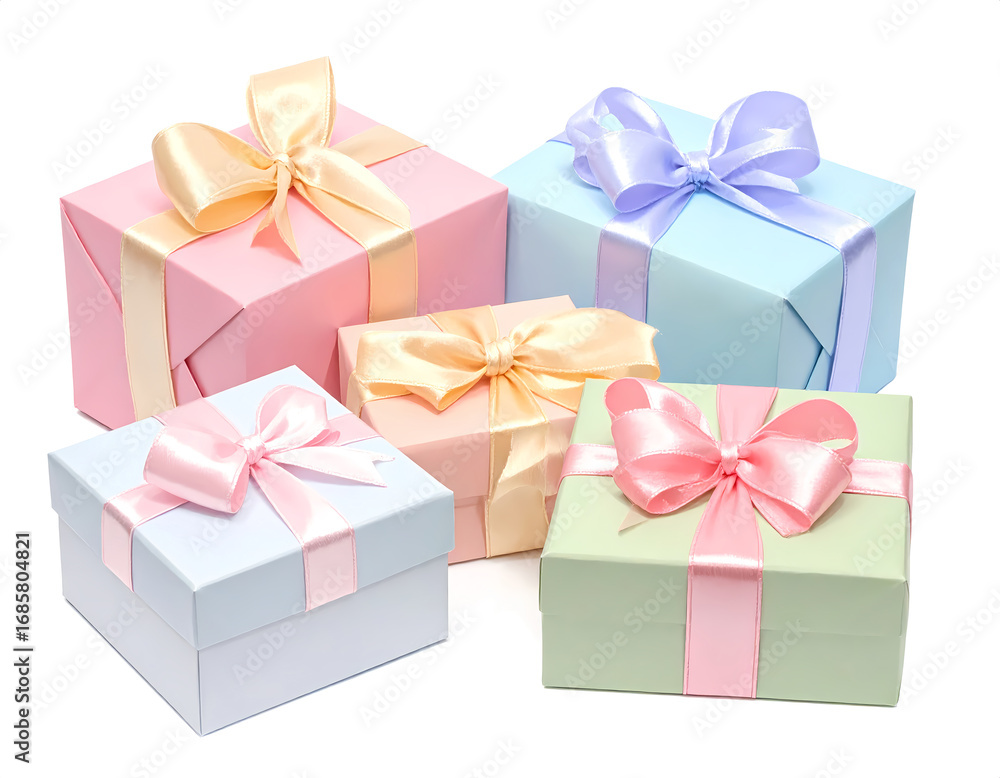 Fototapeta premium Pastel Gift Boxes on White Background