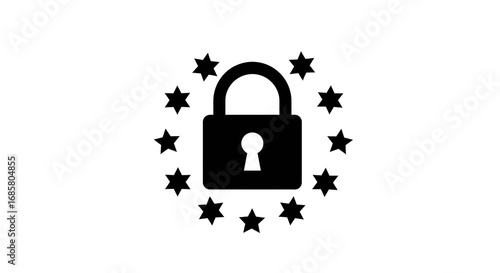 Gdpr data protection concept with padlock surrounded by stars