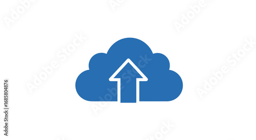Blue cloud with upward arrow icon: flat style for cloud technology and data upload concepts