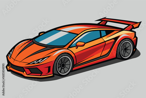 Stylish orange sports car design featuring dynamic lines and bold colors