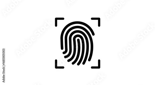 Biometric security icon with fingerprint symbol in minimalist linear style