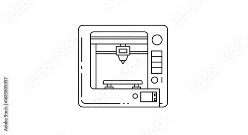 Linear 3d printer icon in black and white outline style
