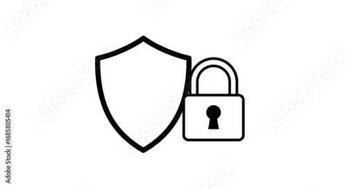 Minimalist security icon with shield and lock symbol for protection design