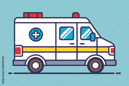 Emergency medical vehicle ready for action with clear markings and siren lights