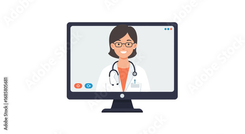Virtual healthcare consultation: online doctor in computer screen
