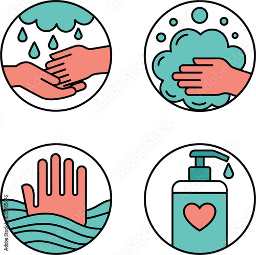 Hand Washing Steps Vector Art: Cleanliness and Hygiene Illustration Set