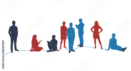Professional business silhouettes in red and blue on white background
