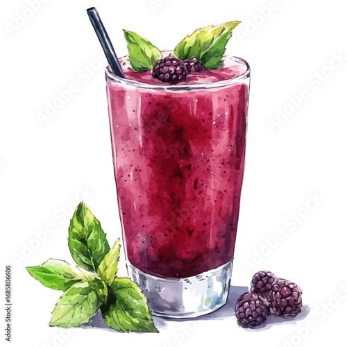 Smoothie, watercolor clipart vector, isolated on a white background.