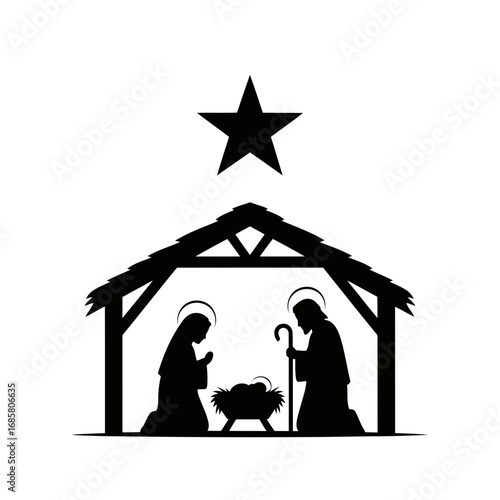 black nativity scene silhouette with star clip art preview