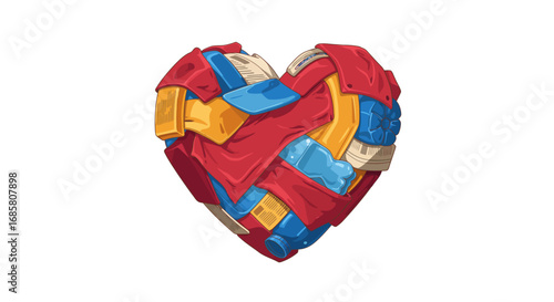 Recycled concept: heart shape formed from plastic waste in dynamic style
