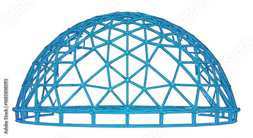 Geodesic dome structure in blue wireframe design for architecture and engineering