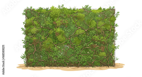 Lush vertical garden wall with diverse greenery and natural foliage pattern
