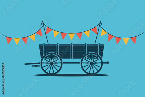 Wagon cart wheels bunting flags celebration fair festival vintage antique old