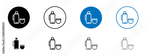 thermos icons set in black and blue colors on white background