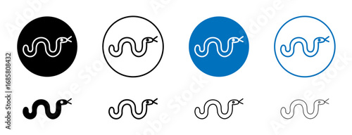 Snake icons set in black and blue colors on white background