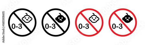 not suitable for children under 3 years icons set in black and blue colors on white background