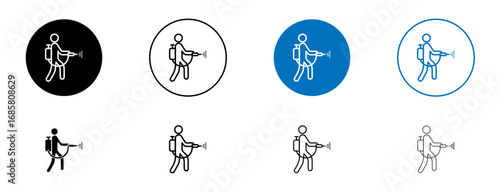 Mite disinfectant man icons set in black and blue colors on white background