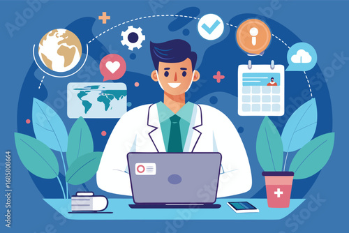Healthcare professional using technology for patient care and management in an office setting