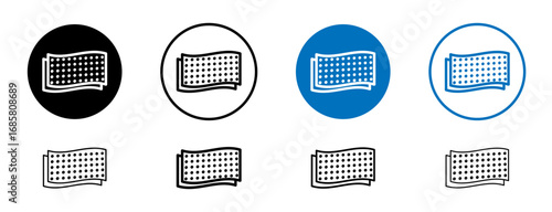 layer of fabric icons set in black and blue colors on white background