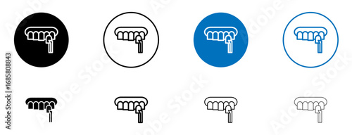 dental veneer icons set in black and blue colors on white background