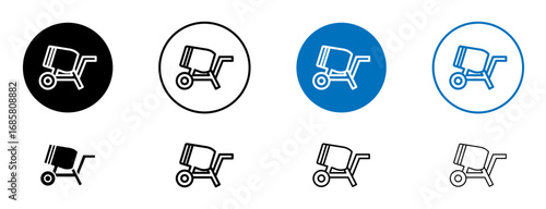 cement mixers icons set in black and blue colors on white background