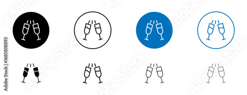 champagne glasses icons set in black and blue colors on white background