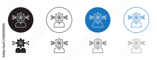 big data scientist icons set in black and blue colors on white background
