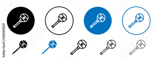 baby rattle icons set in black and blue colors on white background