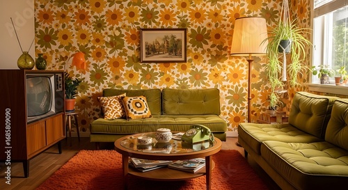 Cozy 1970s Living Room Interior Decor