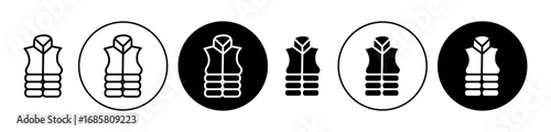 Vest jacket icons set in black and blue colors on white background