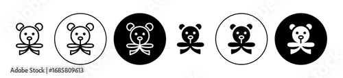 Soft toy icons set in black and blue colors on white background