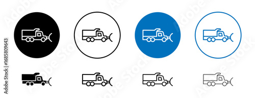 Snowplow icons set in black and blue colors on white background