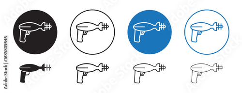 Space gun icons set in black and blue colors on white background