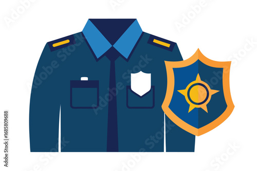 Uniform of a police officer with badge design in a simple graphic style