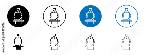 Robotic surgery icons set in black and blue colors on white background