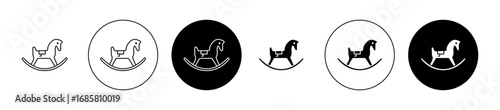 Rocking horse icons set in black and blue colors on white background