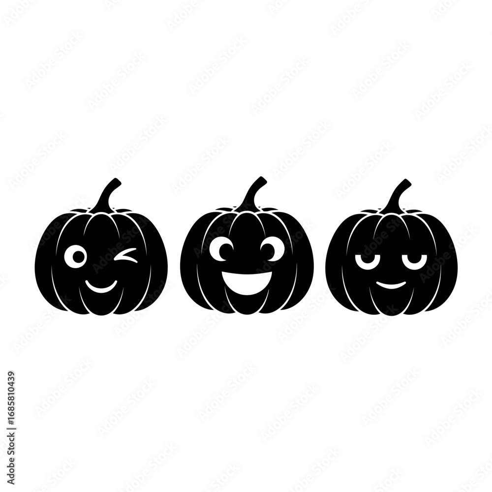 Obraz premium Vector art of three cute halloween pumpkin characters with different facial expressions vector illustration of pumpkins