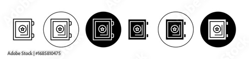 Open safe box icons set in black and blue colors on white background