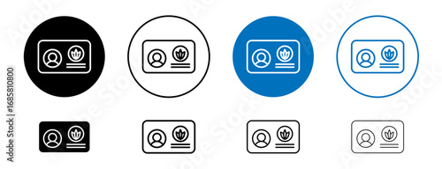 Medical marijuana card icons set in black and blue colors on white background