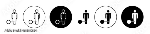 Man with weight debt icons set in black and blue colors on white background