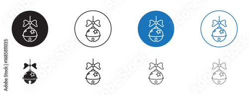 Jingle bell icons set in black and blue colors on white background