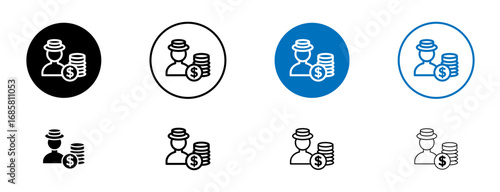Investor icons set in black and blue colors on white background